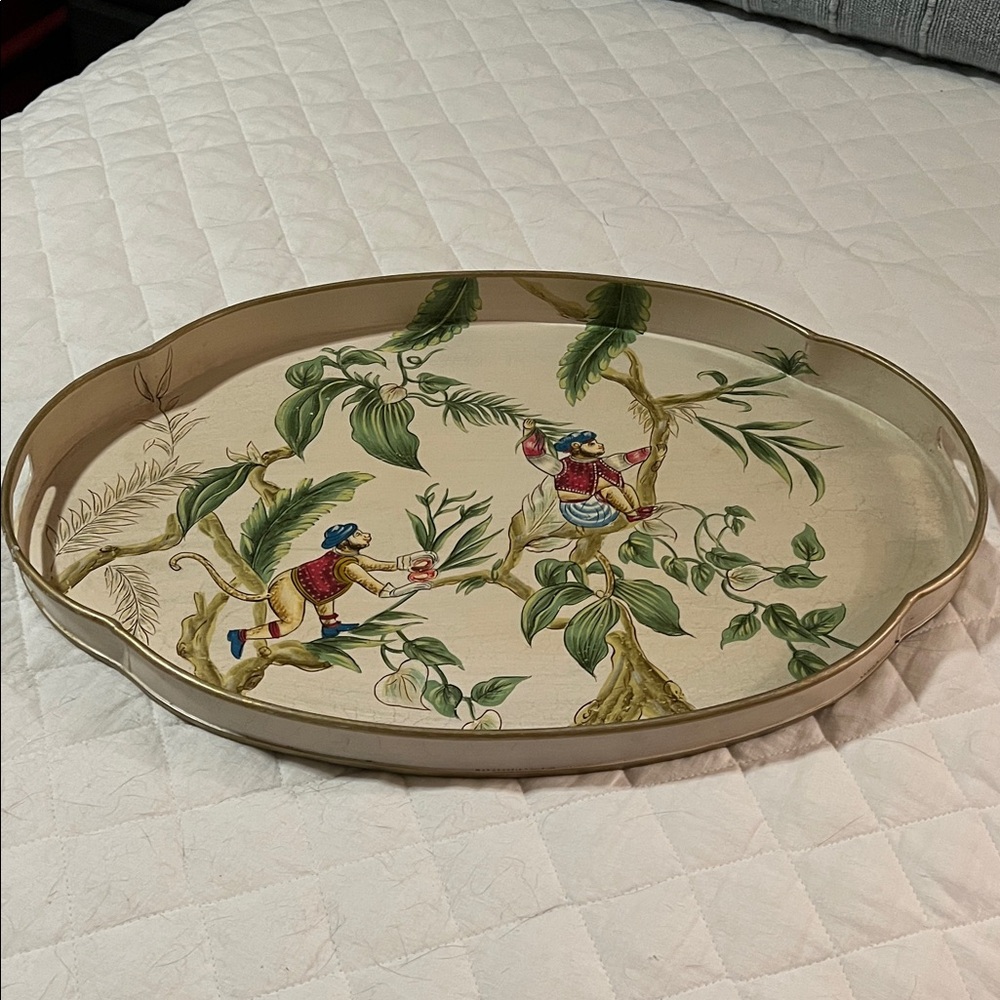 Decorative Oval Tray with Leaf and Figure Design